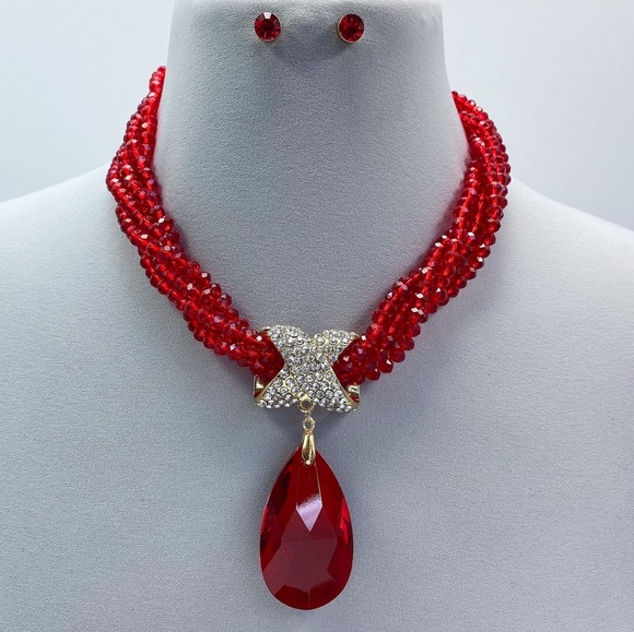 Wholesale Crystal Beaded Necklace with Teardrop Pendant - Picture 2 of 3